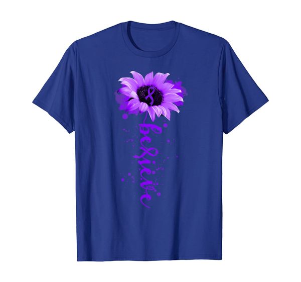 

Believe Sunflower Purple Ribbon ITP Awareness T-Shirt, Mainly pictures