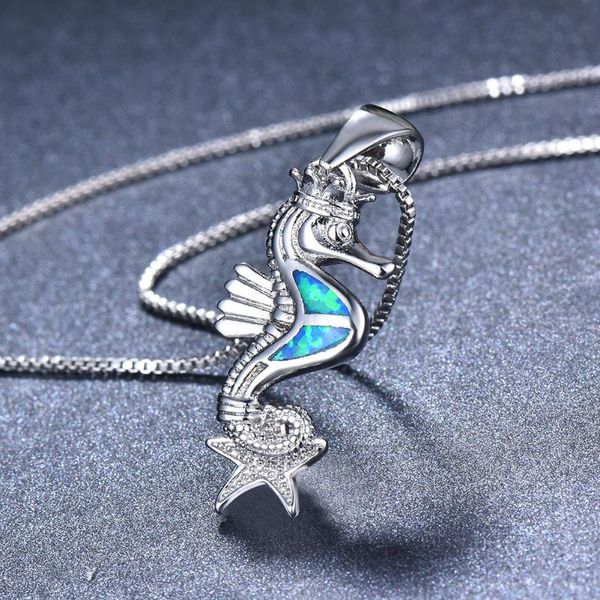 

pendant necklaces animal ocean starfish seahorse blue purple white fire opal for women silver color crown choker female jewelry