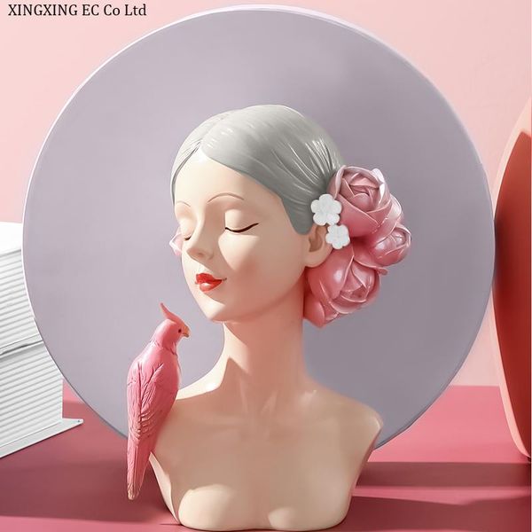 

decorative objects & figurines modern home decoration accessories character girl bird statue resin crafts creative sculpture wedding birthda