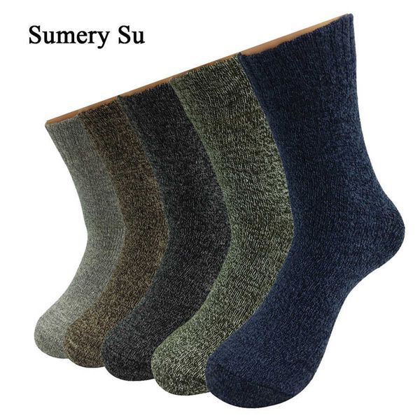 

5 pairs/lot wool socks men winter warm cashmere comfortable long crew casual bohemian sock male gift for husband father 4 styles 210727, Black
