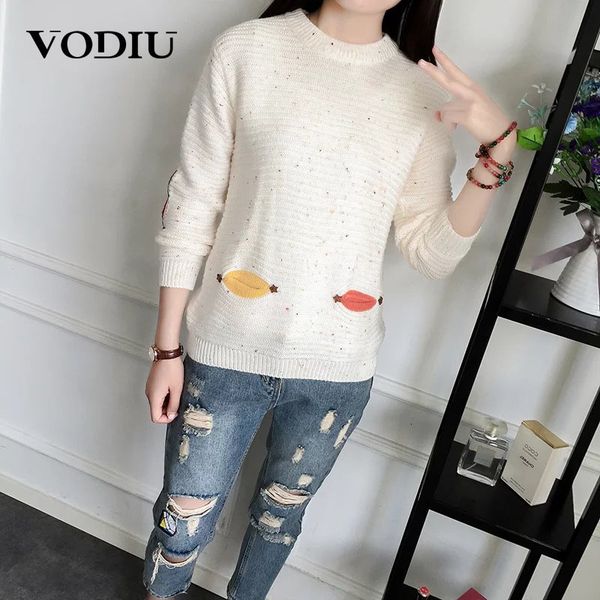 

2021 new casual korean cartoon knitting o-neck long sleeve cotton loose jumper knited women pullover sweater winter 0igv, White;black