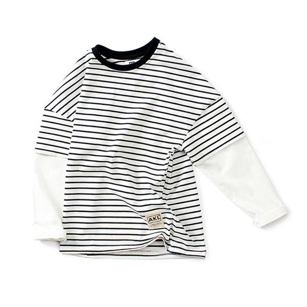 

4-13 age boys girls spring autumn sweatshirt t-shirt fashion striped plaid stitching long-sleeved cotton coat child clothing, Black