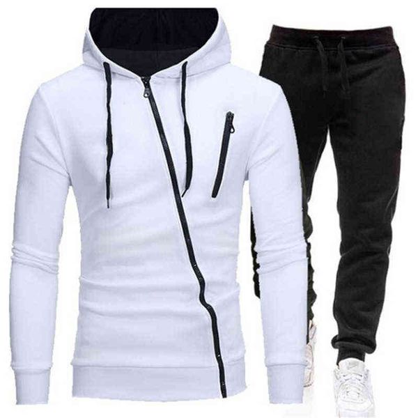 

2020 tracksuit men 2 pieces set sweatshirt + sweatpants sportswear zipper hoodies casual mens clothing ropa hombre size s-3xl g1209, Gray