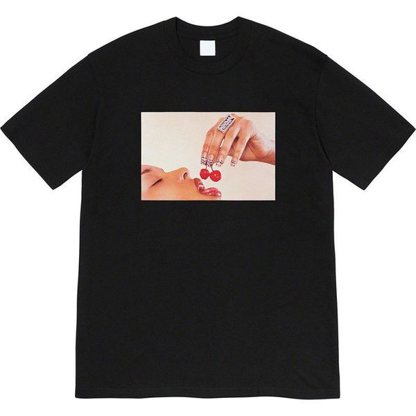 

sup 20ss cherries tee open season cherry lips woman short sleeve t-shirt, White;black