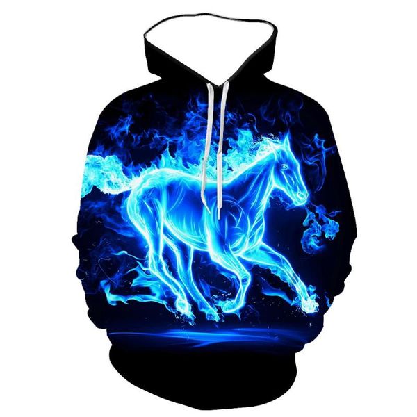 

men's hoodies & sweatshirts 2021 3d printing running horse series hoodie autumn and winter sports round neck hooded long-sleeved sweate, Black