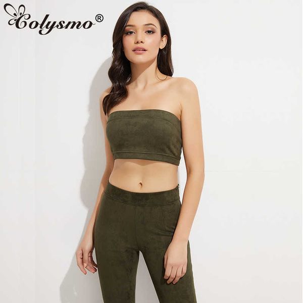

colysmo strapless strechable women suede bustier bandeau crop tank s autumn winter spring tube sleeveless vest 210527, White