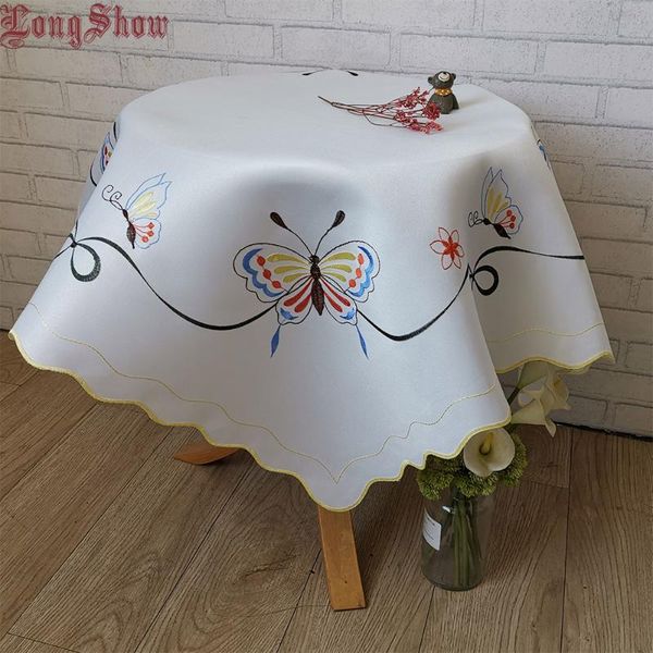 

table cloth home decorative white color handmade satin cutwork embroidered tv stand cabinet cover creative butterfly tablecloth