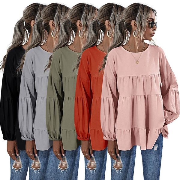 

ruffle casual tshirts woman autumn long sleeve women's t shirts 2021 fashion basic tee for women fall clothing female d30, White
