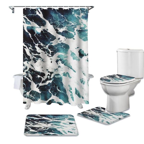 

shower curtains summer blue ocean waves durable waterproof curtain set bathroom rugs carpet toilet seat cover pad floor mat