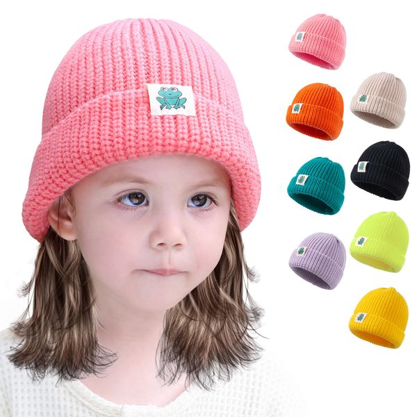 

kids beanies knitted hats thick warm winter soft knit wool hat skull cap frog beanie girl ski caps, Yellow