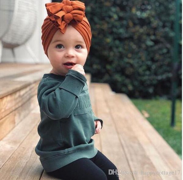 

children's hat pull-over cap autumn and winter new soft knitted cloth fold bow indian hat baby hat, Yellow