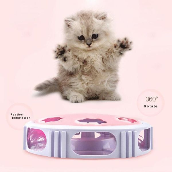 

cat toys kitten round glowing selling safety portable durable electric turntable feather teasing pet interactive