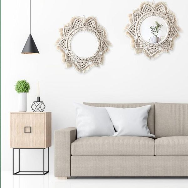 

mirrors hanging wall mirror with fringe round boho sunflower circular art ornament decor for apartment living room ordinary1