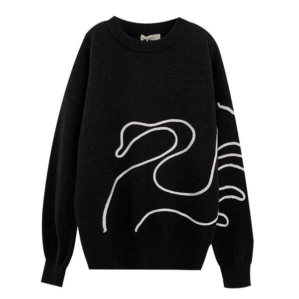 

women oversize sweater fashion autumn winter long sleeved streetwear print black knitted sweaters korean pullover 210602, White;black