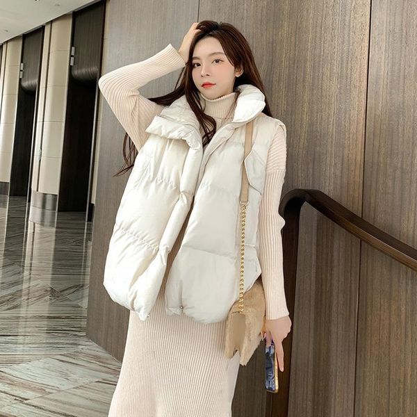 

women's vests 2022 autumn winter women vest cotton-padded short waistcoat plus size sleeveless outwear female casual parka mujer y962, Black;white