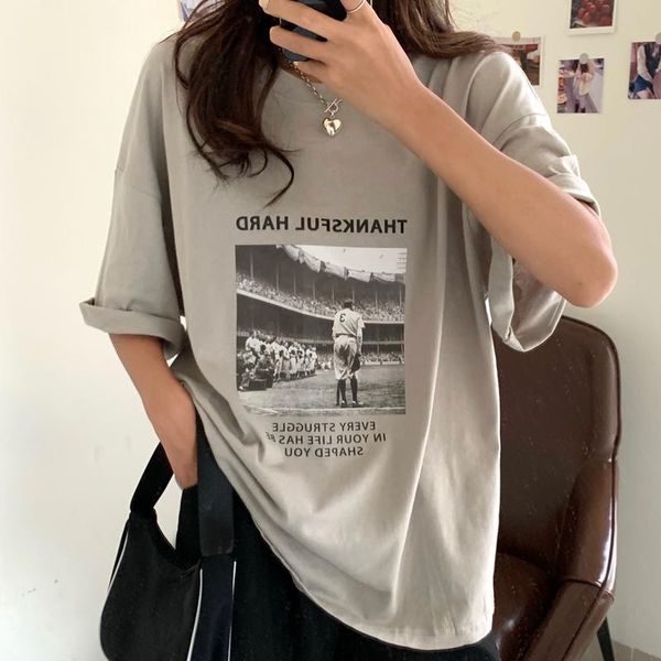 

women's t-shirt streetwear ulzzang harajuku vintage chinese character print summer oversize loose casual women, White