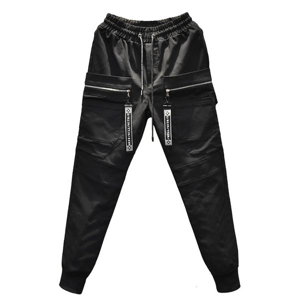 

men's pants autumn streetwear ribbons zippers cargo hip hop harem black casual joggers sweatpants abz384 wxvj