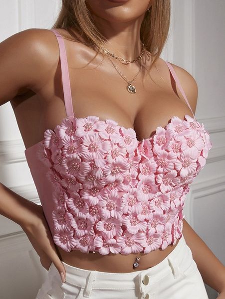 

apperloth a stereo flower pearl beaded crop cami m9vo#, White