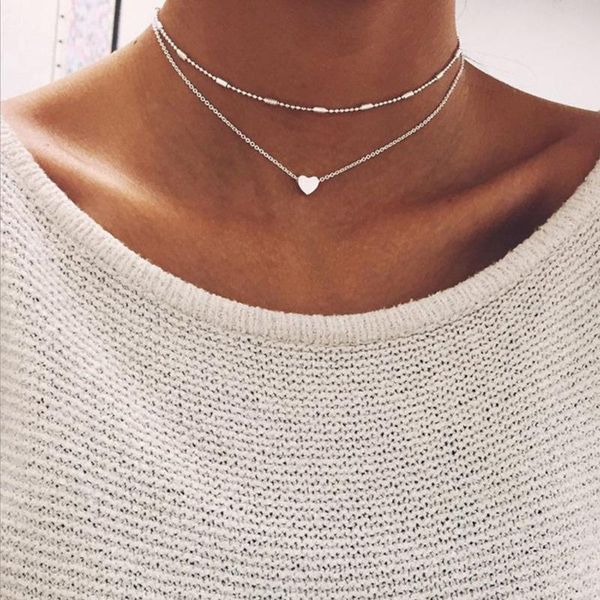 

chokers multi layer tiny small heart moon choker necklace for women gold color short chain pendant collar jewelry gift, Golden;silver