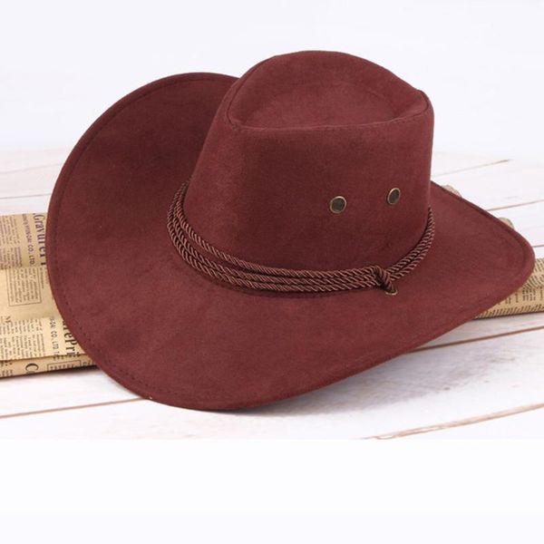 

cloches western mens cowboy hats wide brim travel sun hat cowgirl faux suede triple strings homme, Blue;gray