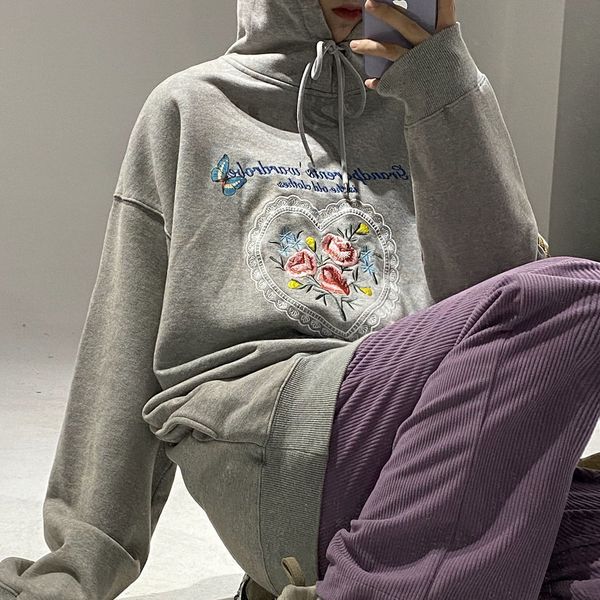 

2021 kawaii clothes vintage embroider hoodies women winter fleece oversized sweatshirt for teen girls harajuku new korean style m23d, Black