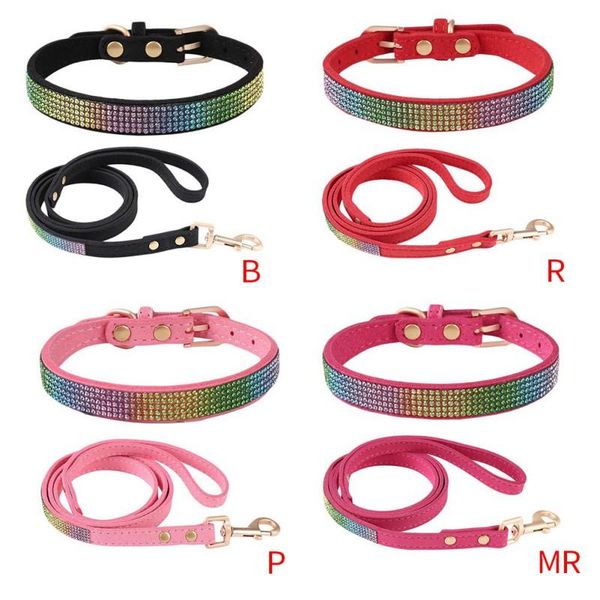 

4 colors fashion pet cat collar shiny rhinestone pet collar leash set large, medium and small products