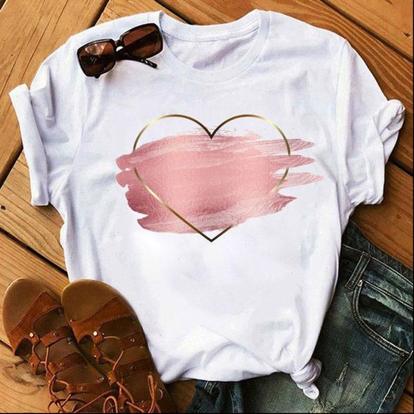 

heart flower print woment shirt ladies casual basis o collar white tee shirt female short sleeve t shirt love graphic cute