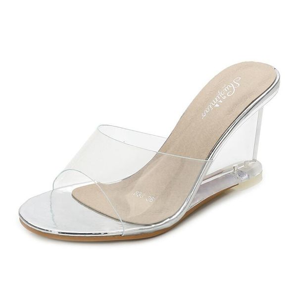 

dress shoes stan shark women slipper high heels summer wild women's word buckle simple wedge sandals 8cm transparent 5 colour 3src, Black