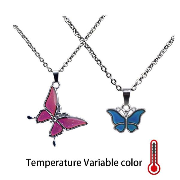 

pendant necklaces novel jewelry temperature sense control variable change color mood butterfly necklace for fashion women gift, Silver