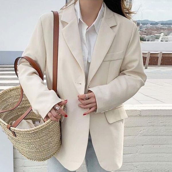 

women's jackets zcsmll korean chic early autumn simple suit collar two buttons loose solid color wild long-sleeved short jacket women, Black;brown