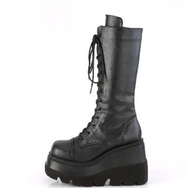 

boots women's shoes in autumn winter with super thick soles and thin leather are soft breathable cross bandage medium boot, Black