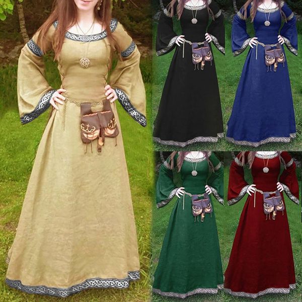 

casual dresses women medie dress renaiss fit irregular long sleeve cosplay maxi medieval retro gothiced court prom costume vestido, Black;gray