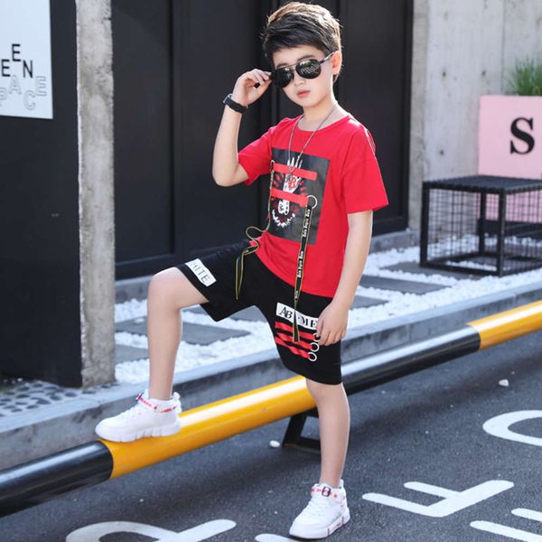 

suit for 2021 new middle school boys summer children's handsome korean style short sleeve fashion, White
