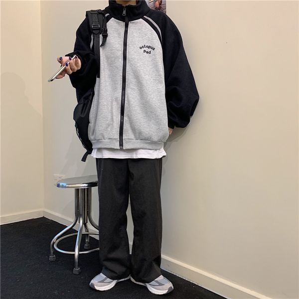 

2021 autumn winter new college style baseball uniform stitching sweatshirt jacket women long sleeves 0see, Black