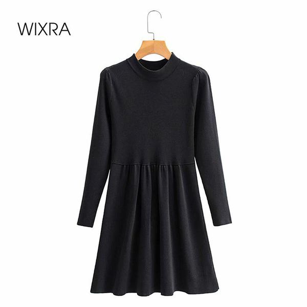 

wixra basic a line dresses womens long sleeve knitted stretchy elegant casual clothing street style spring autumn, Black;gray