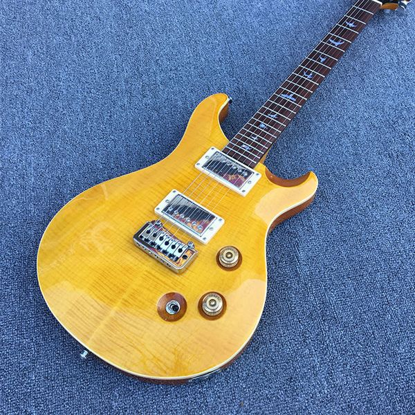 

new arrival 6 strings yellow electric guitar with flame maple veneer,rosewood fretboard
