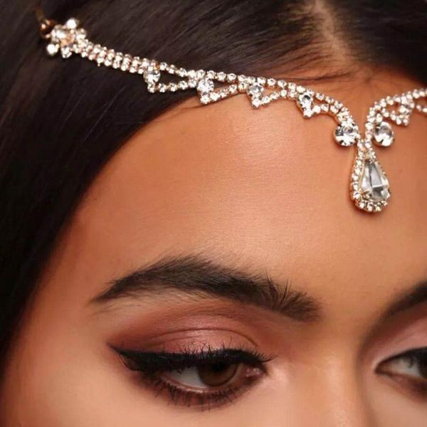 

hair clips & barrettes retro romantic shiny crystal zircon bridal chain women's wedding dress rhinestone forehead with accessories, Golden;silver