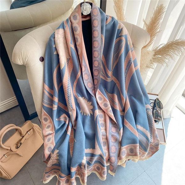 

scarves women floral print scarf winter cashmere pashmina shawls female thick blanket wraps foulard bufanda 2021, Blue;gray
