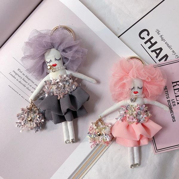 

keychains luxury manual creative fashion flower skirt girl keychain ladies bag car cute pendant toy doll accessories gifts, Silver