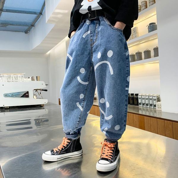 

children's jeans boys spring and autumn new loose trousers 2021 spring fashion children's pants big kids, Blue