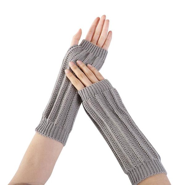 

fingerless gloves 1 pair women lady girl mittens knitting long fashion solid color for winter casual, Blue;gray