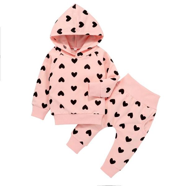

clothing sets kids clothes born infant baby girl heart printing hooded coat outwear pants outfits for borns, White