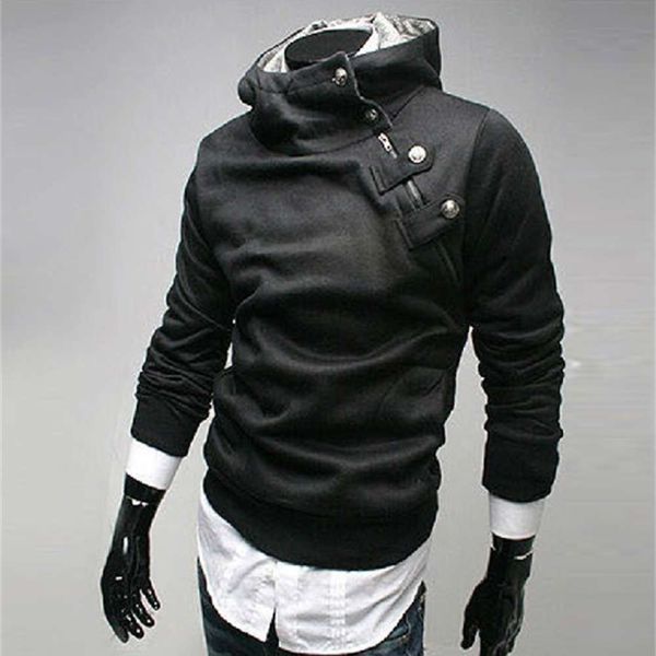 

european extra large boutique men's rabbit hair hooded british fashion inclined zipper sweater, Black