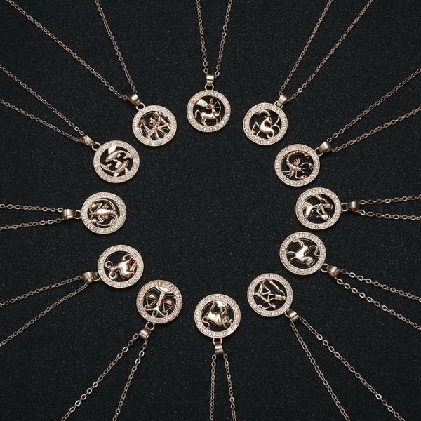 

trendy rose gold plated three-dimensional constellation zodiac pendant necklace with card, Silver