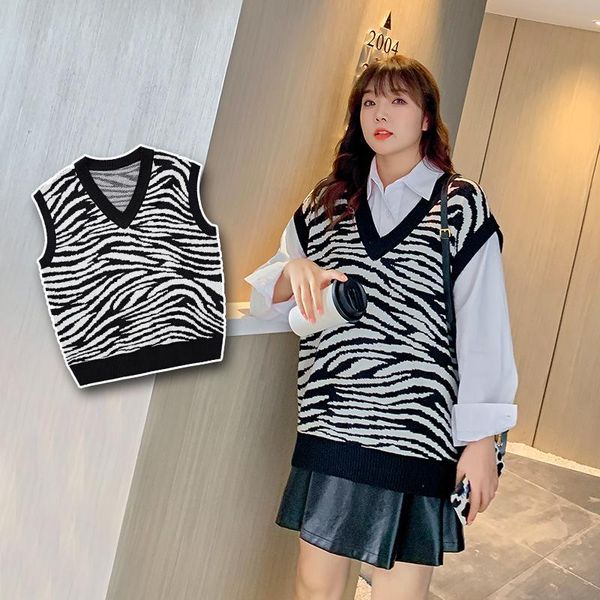 

women's sweaters 2021 autumn and winter fat mm european american plus size sweater women street style pullover vest, White;black