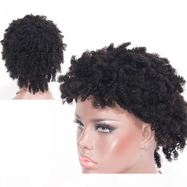 

zhifan afro style 8 inch short kinky curly bob full lace wigs human hair for black women, Black;brown