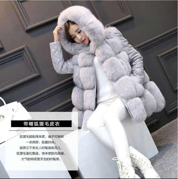 

fax autumn faux fox winter section slim fit coat women block outerwear fluffy tp6599 zgnr, Black