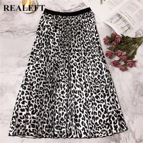 

skirts realeft 2021 women leopard pattern elegant pleated long high waist harajuku tulle a-line mid-calf female, Black