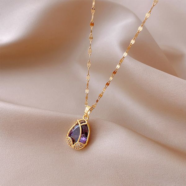 

xianlan248 titanium steel chain necklace female xia tulip contracted clavicle light luxury niche senior necklace design feeling in, Silver