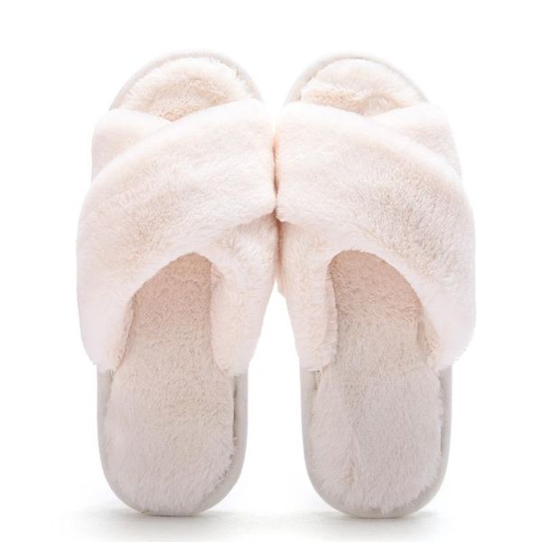 

slippers style indoor plush cross female cute simple home warm flat sxz3, Black
